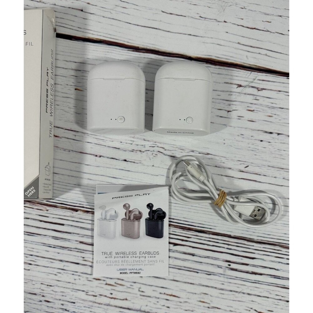 Press Play True Wireless Earbuds With Portable Charging Case White Bluetooth